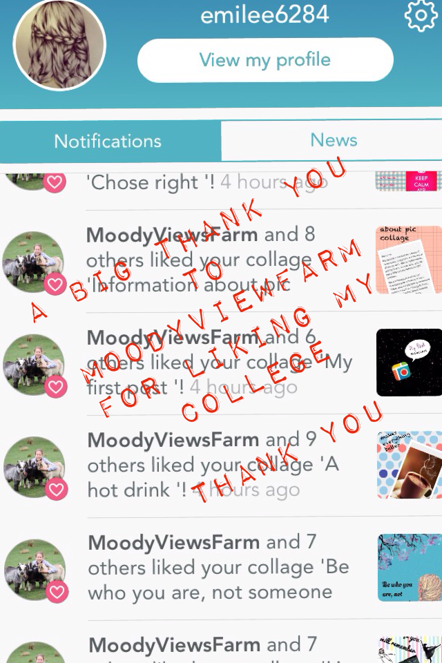 👉🏻click here👈🏻

If you would like a thank you/ shout out like and follow me.  I also believe you should follow moodyviewfarm and like her collage. Thank you 