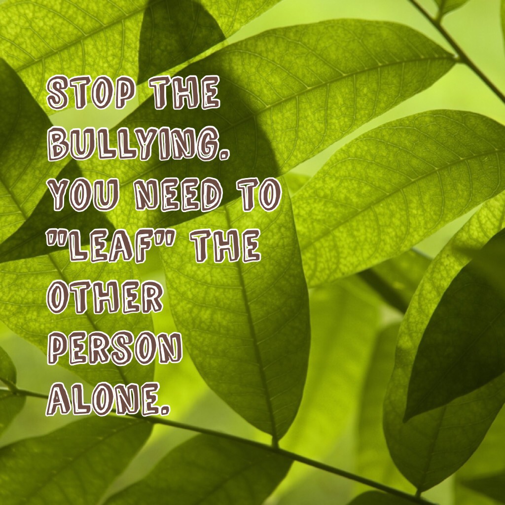 Stop the bullying. You need to "leaf" the other person alone.