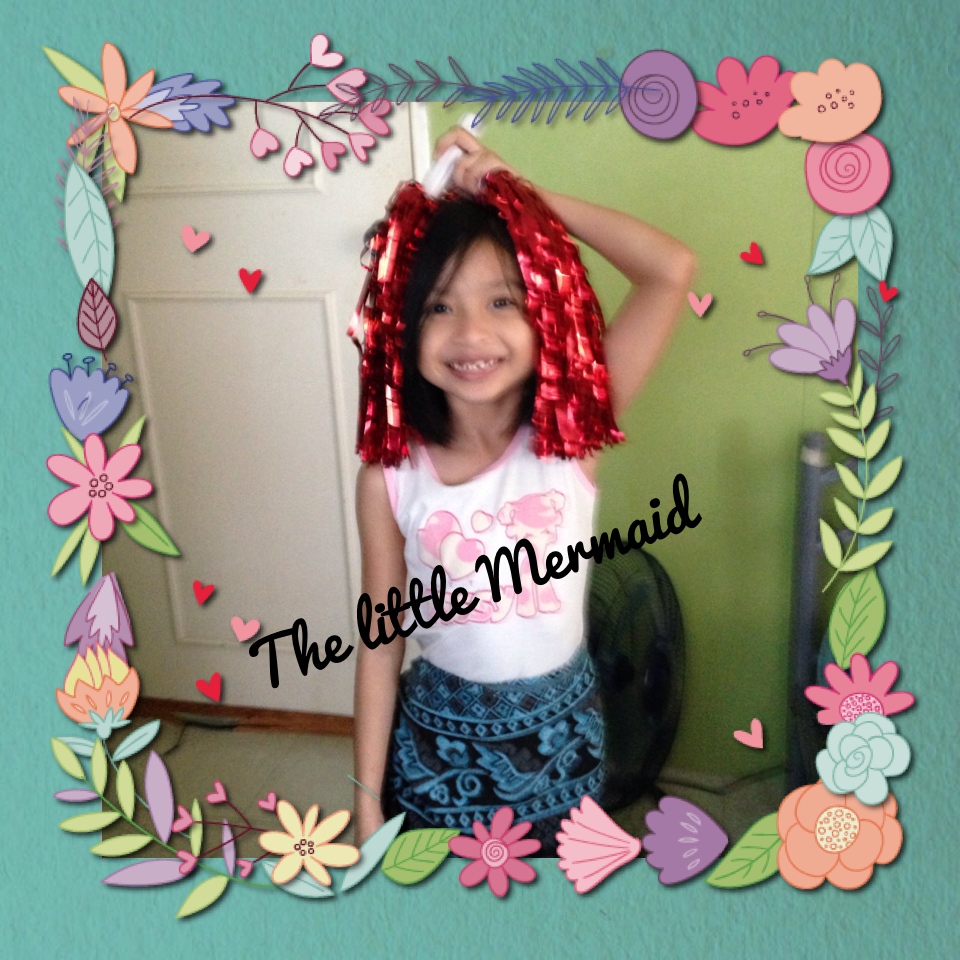 The little Mermaid. Me and my sister just used pompoms for the hair and blanket for the tail. 🇵🇭 into my imagination. 😜