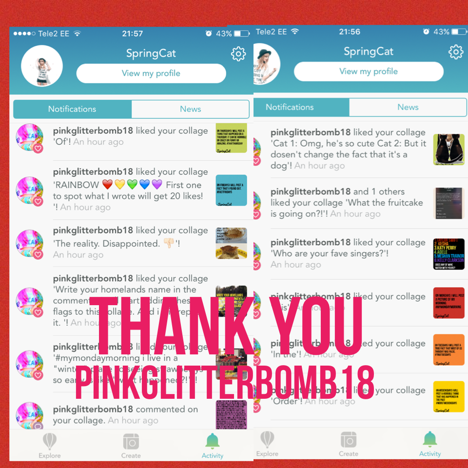 THANK YOU pinkglitterbomb18 for the spam of likes! 