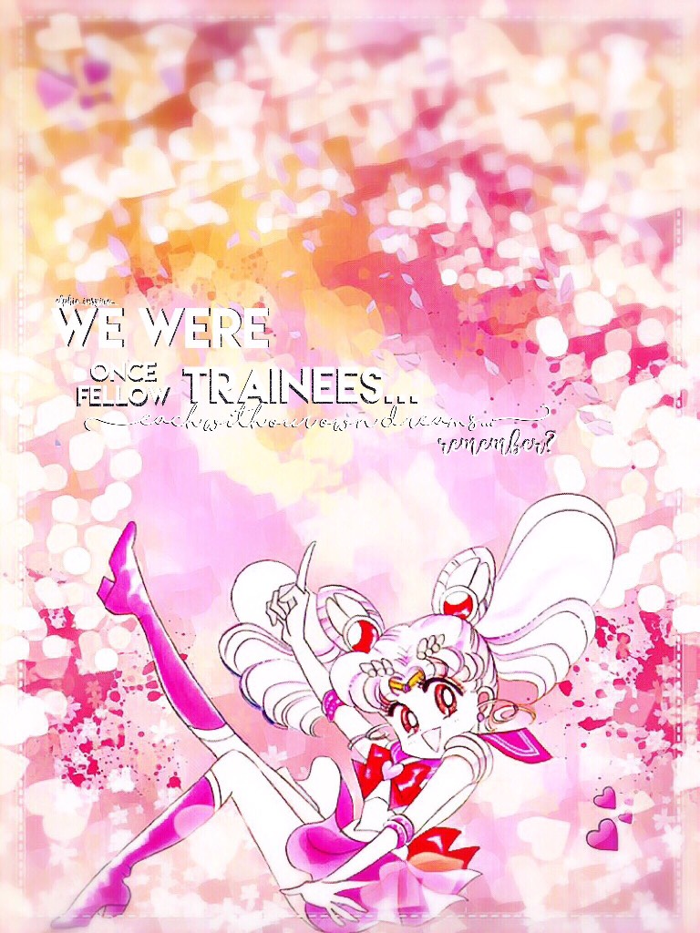 🎀TAP🎀

i did this one a few days ago ehe ^^ it's the pink one from sailor moon, aka 血鼻菟狭議員! sorry the quote is hard to read... it says "we were once fellow trainees, each with our own dreams, remember?" hope you like this mess of pink and sakura 