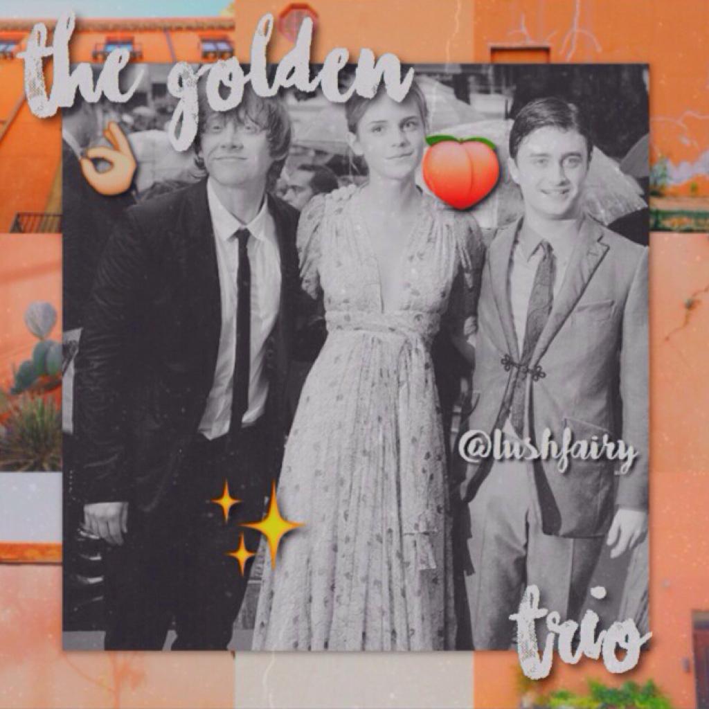 Hai👋💛first of all this is @TrxpicalGomez inspo.And secondly this is my first edit on the golden trio,so yea hope u guys like it💦💥ps:guys can u pls comment who I should do next cause I'm running out of ppl to do so yea.....😋🍃