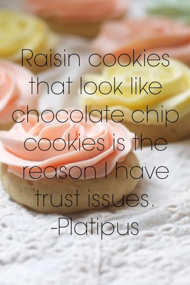 Raisin cookies that look like chocolate chip cookies is the reason I have trust issues.
-Platipus