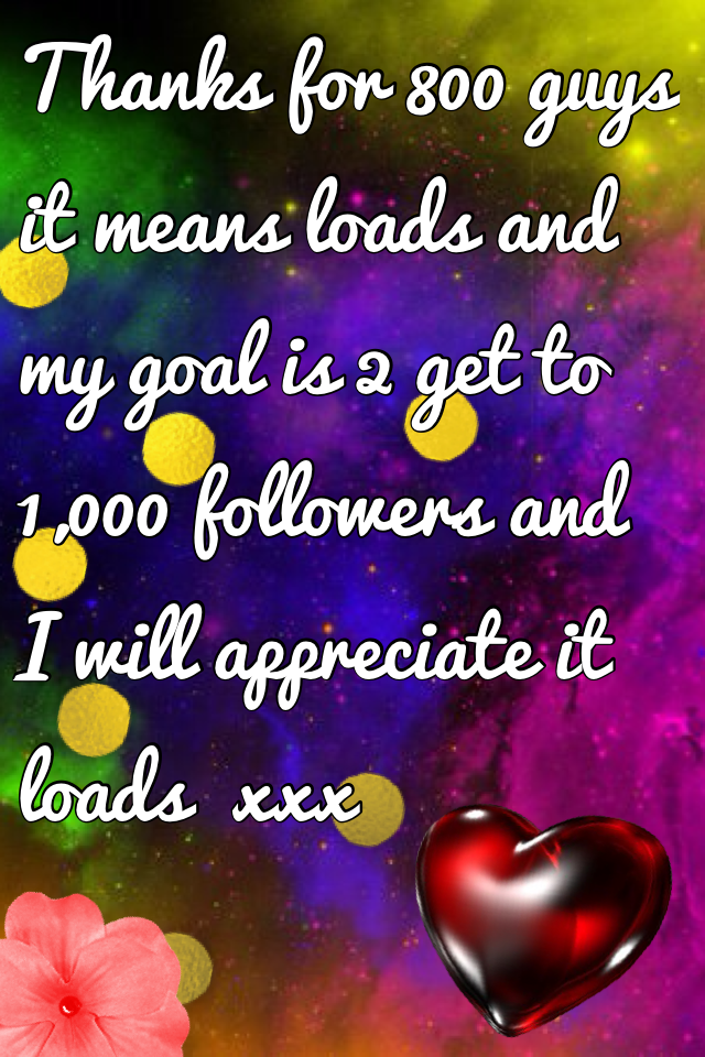 Thanks for 800 guys it means loads and my goal is 2 get to 1,000 followers and I will appreciate it loads  xxx
