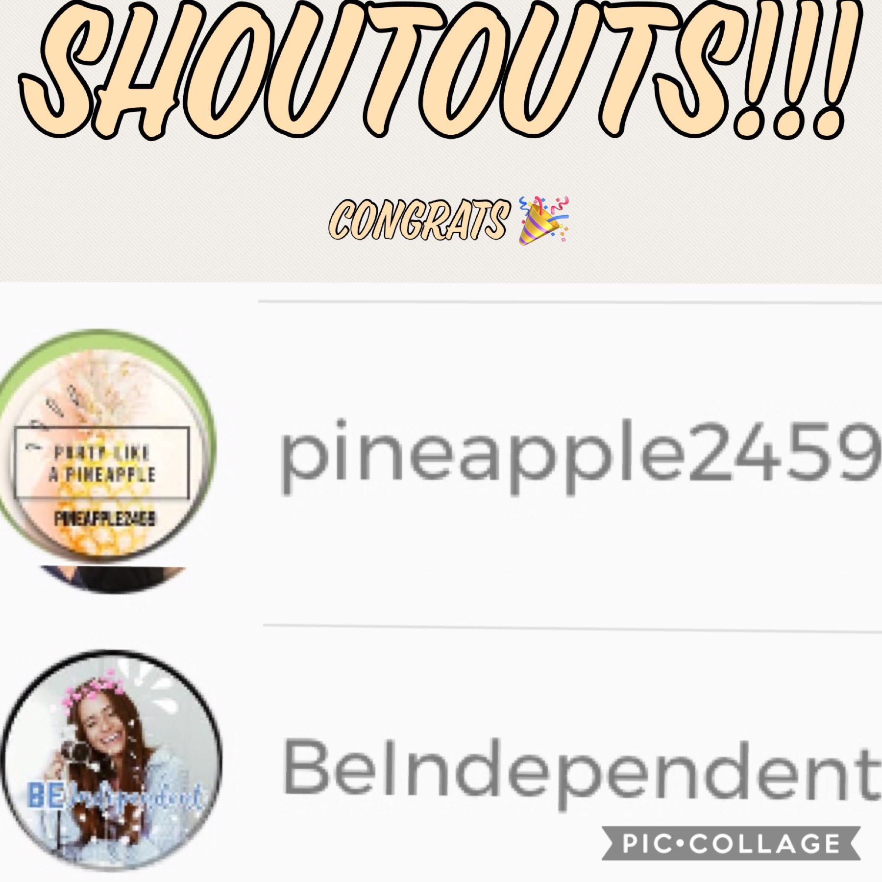 SHOUTOUTS FOR PINEAPPLE2459 AND BEINDEPENDENT