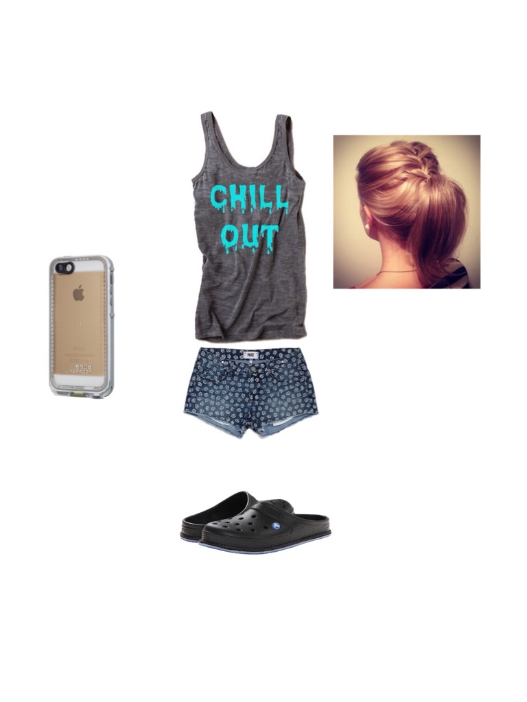 This is a summer theamed outfit with a gray tank top and short shorts with a iphone 5se and a braided ponytail !:)
