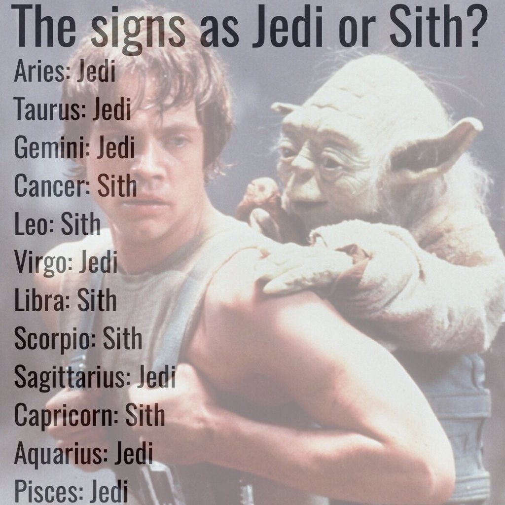 The signs as Jedi or Sith
QOTD: What would you do if you had the force?