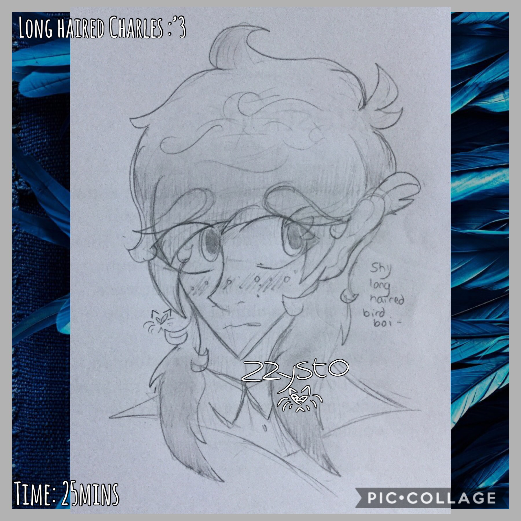 🕊Tap🕊
I can’t remember why I thought to do this, but he’s pretty shy about it úwù
Also, I can’t draw long hair which is why I don’t draw females often *dab*
I definitely didn’t draw this on the back of some English classwork, haha- q-q”