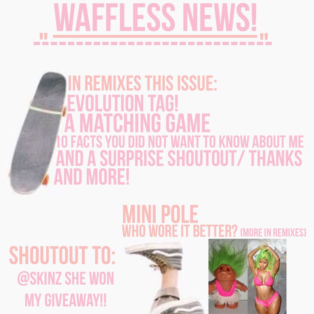Waffless news! 💖
@open_heart won the guess my emoji thing game, it was the 🐋 emoji.
Look in remixes for the news!!!💖💖