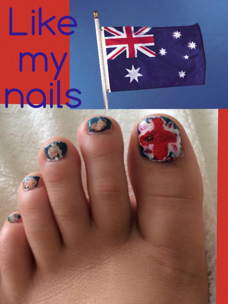These are my toe nails for Australia Day