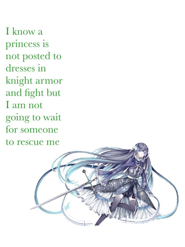 I know a princess is not posted to  dresses in knight armor and fight but I am not going to wait for someone to rescue me 