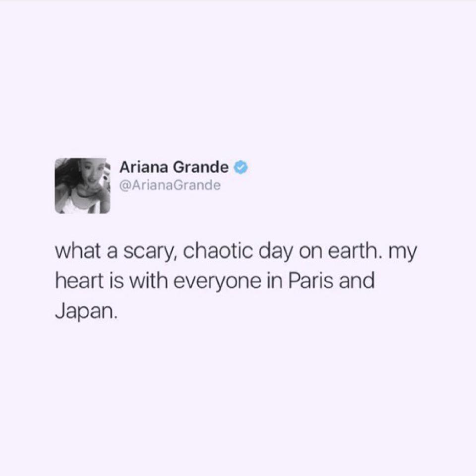 Please pray not only for Paris and Japan but for the anyone/place in the world that is struggling 🙏😔 send only positive vibes their way #PrayForTheWorld
