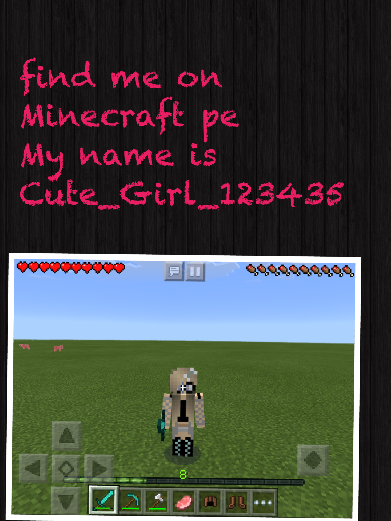 find me on
Minecraft pe
My name is
Cute_Girl_123435
