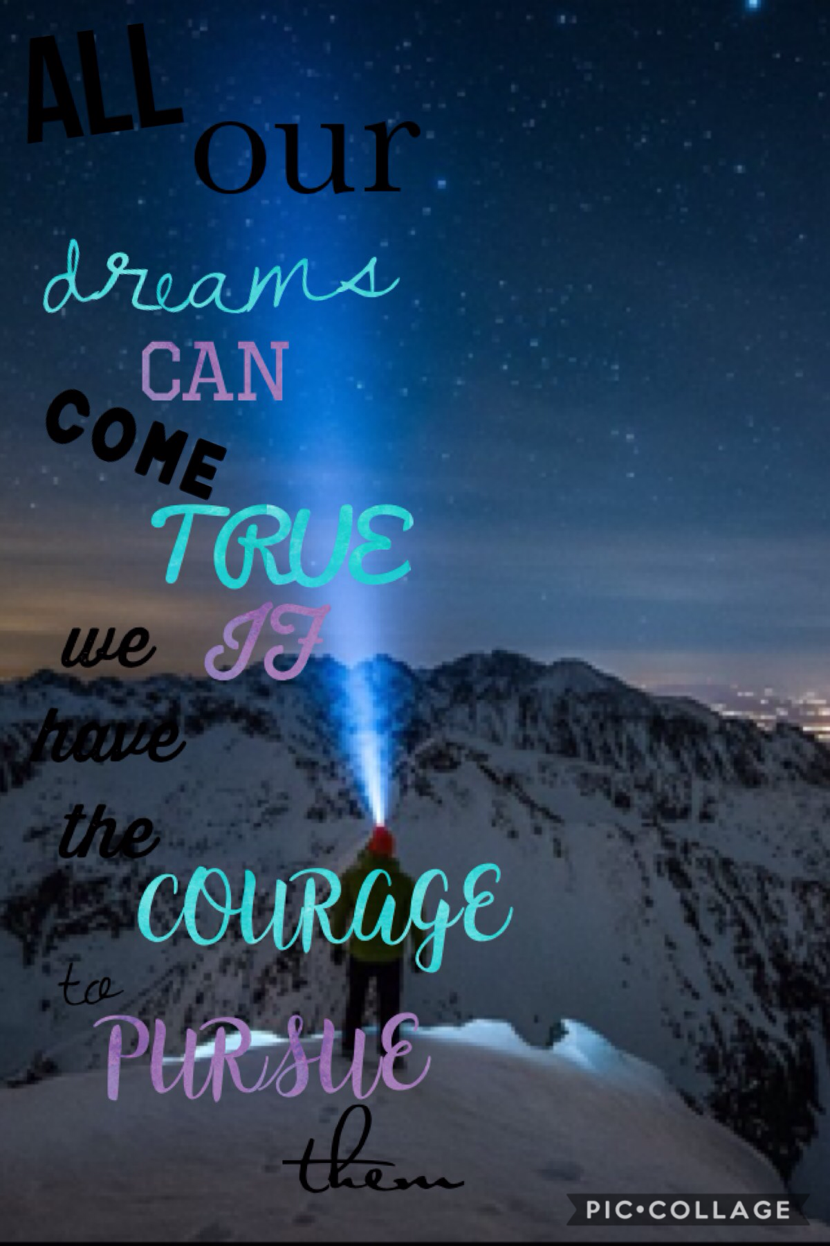 Sorry, the writing is a little bit hard to read. 



Here's what the quote actually says: 

"All our dreams can come true if we have the courage to pursue them."