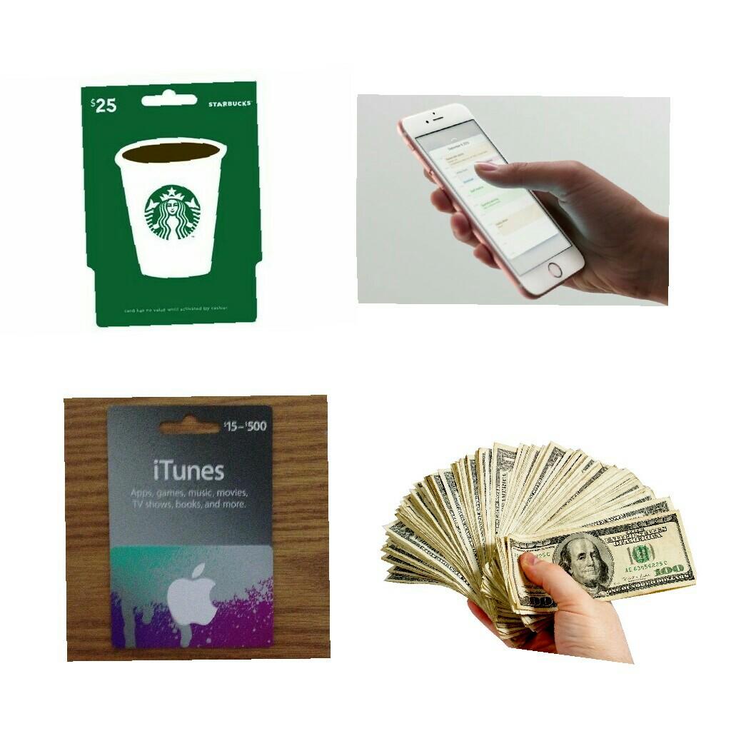 comment which one you want for christmas!
1.starbucks gift card 
2.iphone 6s
3.itunes card
4.monayyyy