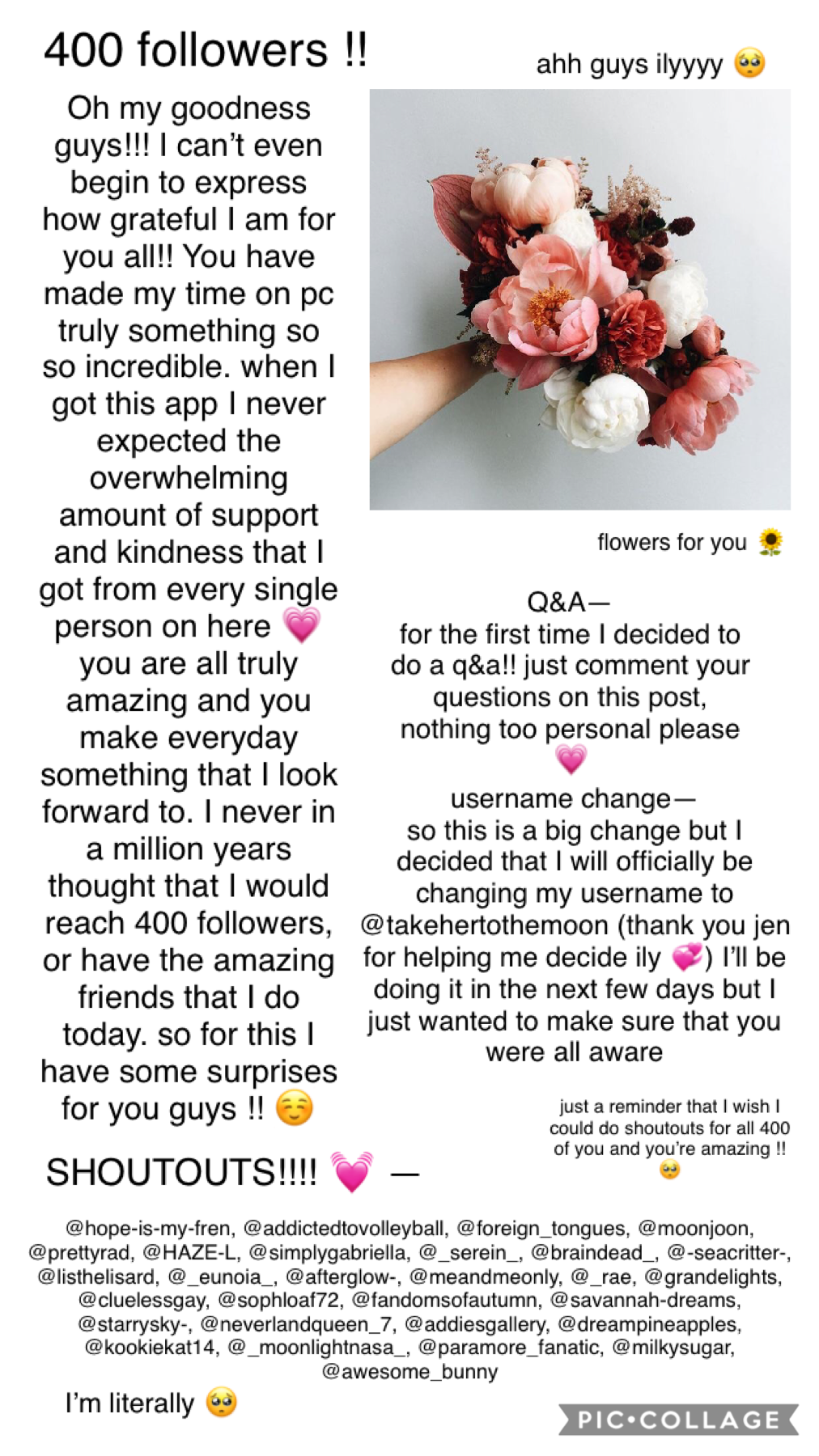 TAP !! 💓
ahhh guys thanks so so much!!  I literally never ?? thought ?? that I would get here ?? And it’s because of you guys !!!!! thank you so much to every single person who follows me 🥺💗 also don’t forget that I’m changing my user + the  q&a !! love y