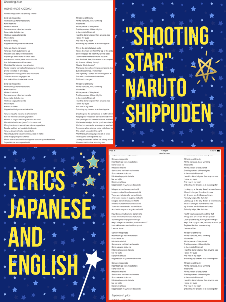 "Shooting Star" from Naruto Shipuden Lyrics Japanese And English