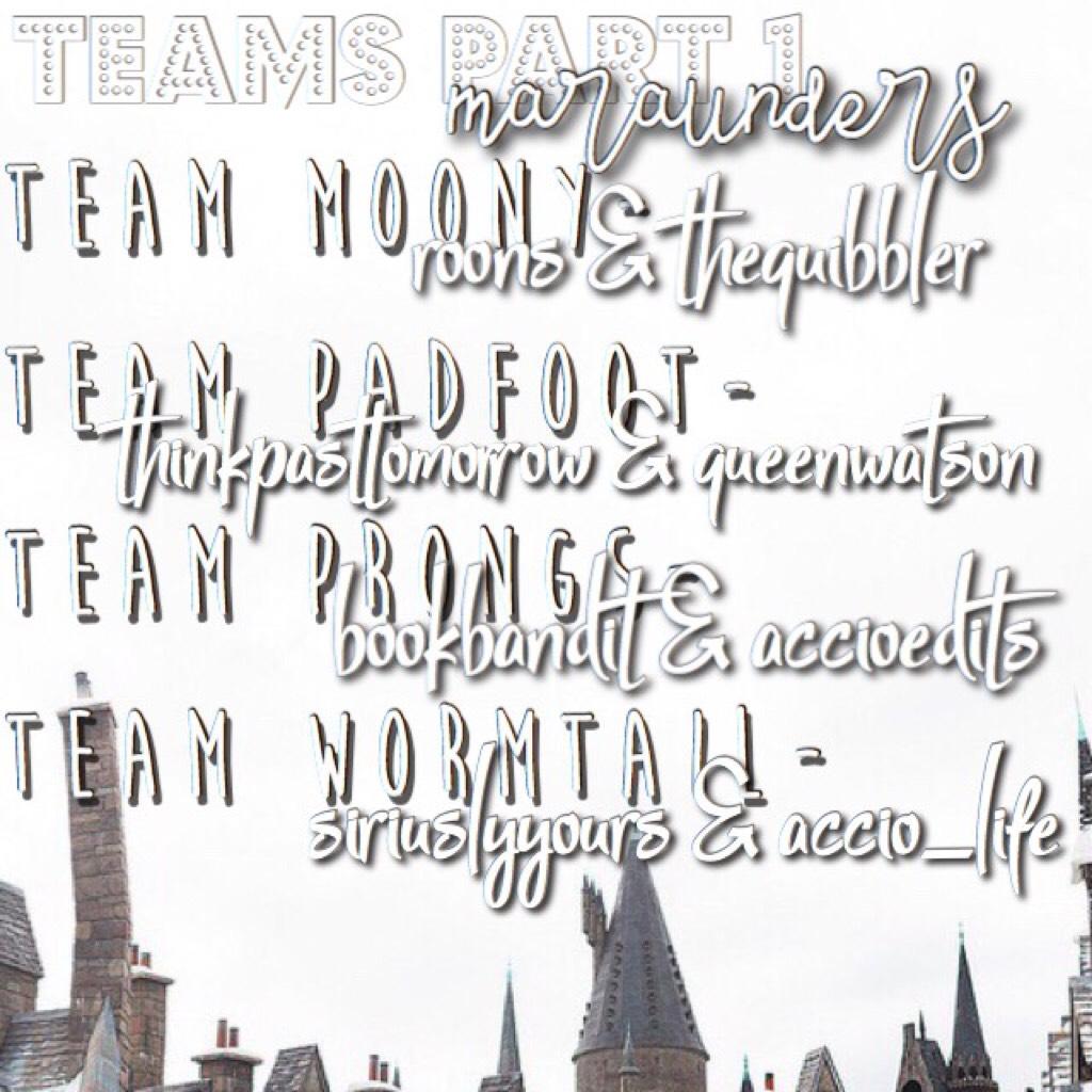 •Tippedy right here.•
•After a few weeks I'm back babes!•
•Sorry, I was busy with studying and was sick...•
•Next part of teams will be up soon, as will round one!•
•I have a Ron Weasley aesthetic to post, whoop!•