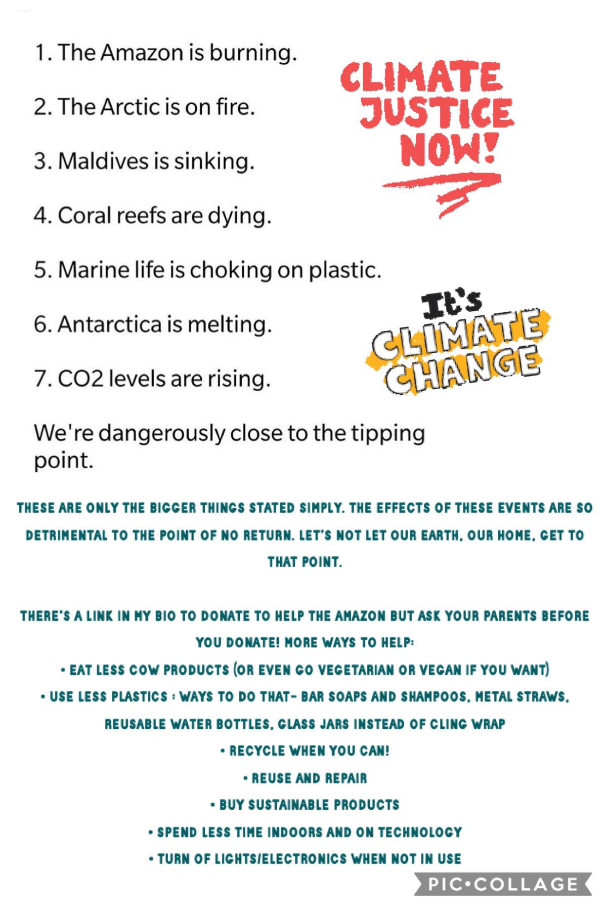 comment your own ways you are combatting climate change! you do not have to do all of these, but try to do as much as you can. we need more people living sustainably imperfectly than a few living sustainably perfectly