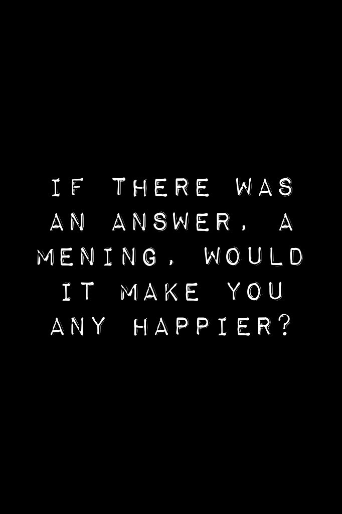 If there was an answer, a mening, would it make you any happier?...
