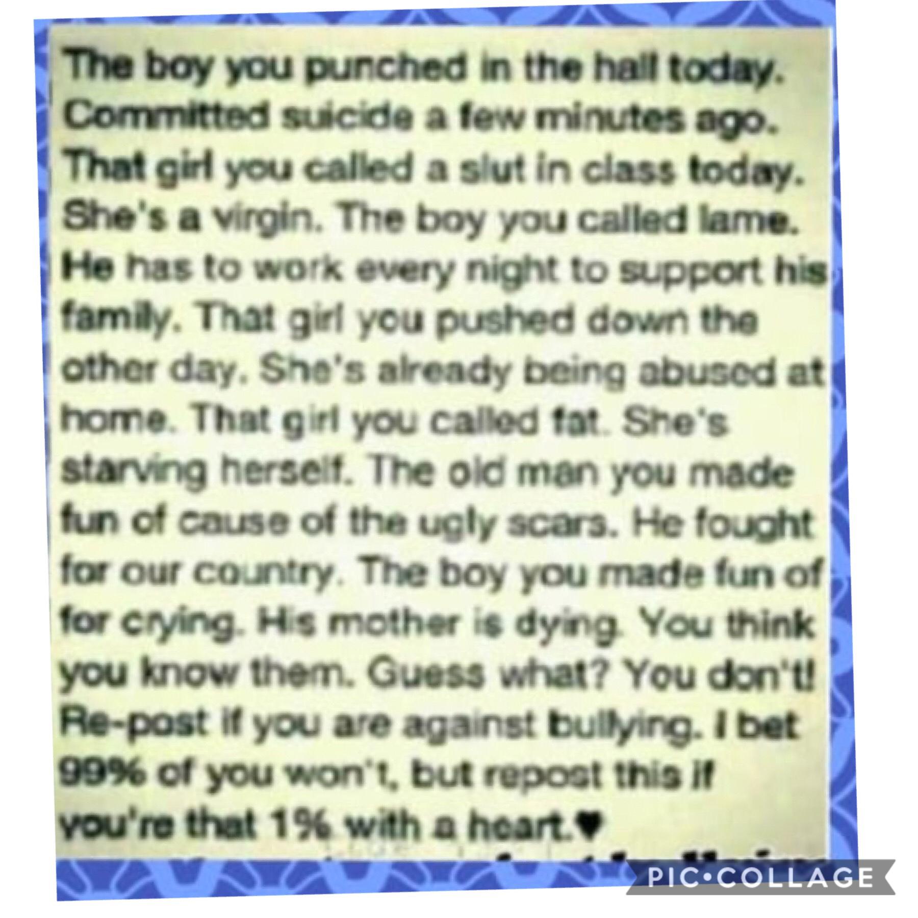 Shout out to sparkle_for_life22 ❤️
It takes guts to stand out to bullying and Ik exactly what bullying is as I’ve only just got out of it yet it’s still effecting me... bullying is wrong we need to make a stand 
