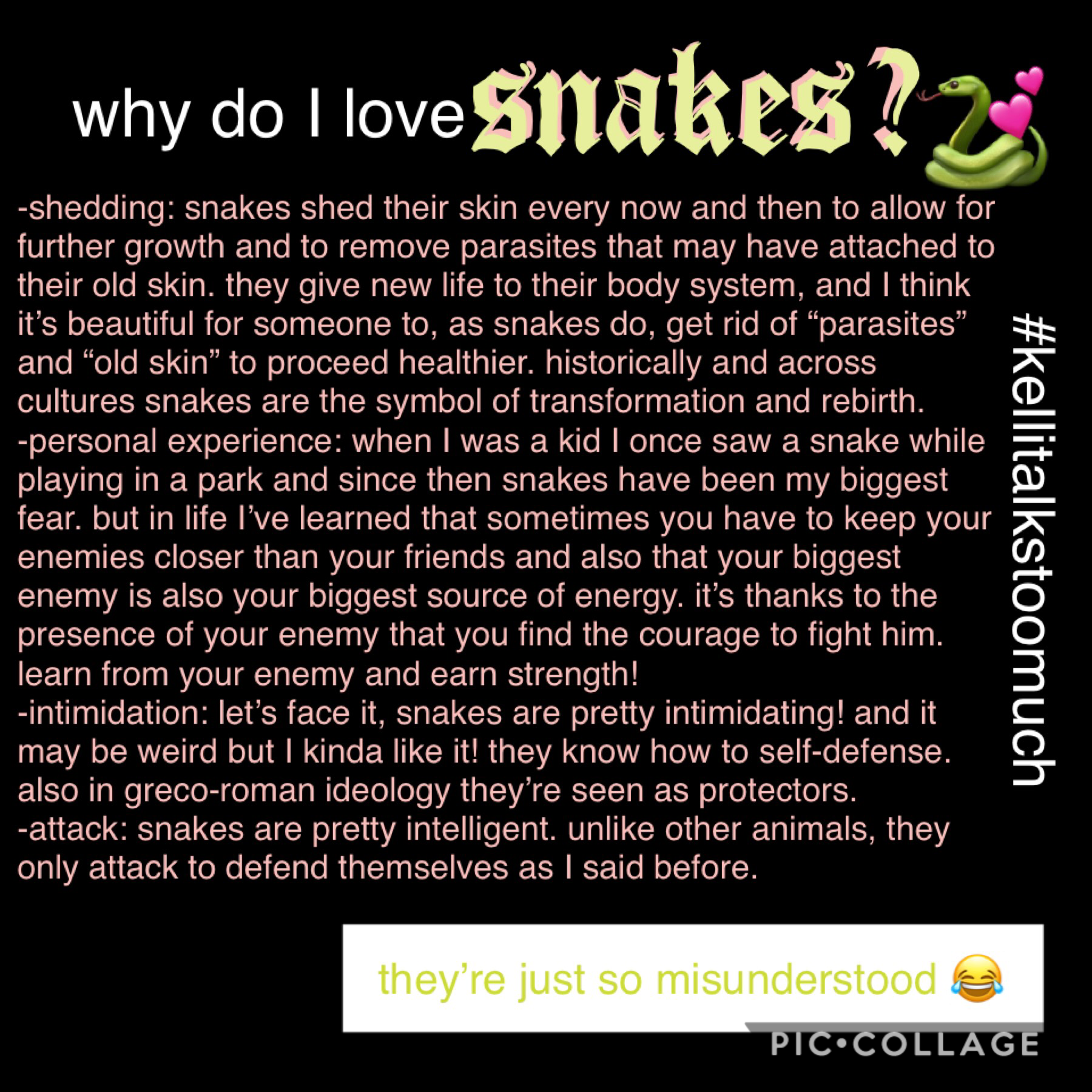 🐍🐍🐍💓 snakes as fave animals is a pretty weird thing so I thought I could give you guys a little explanation 😌 #kellitalkstoomuch 