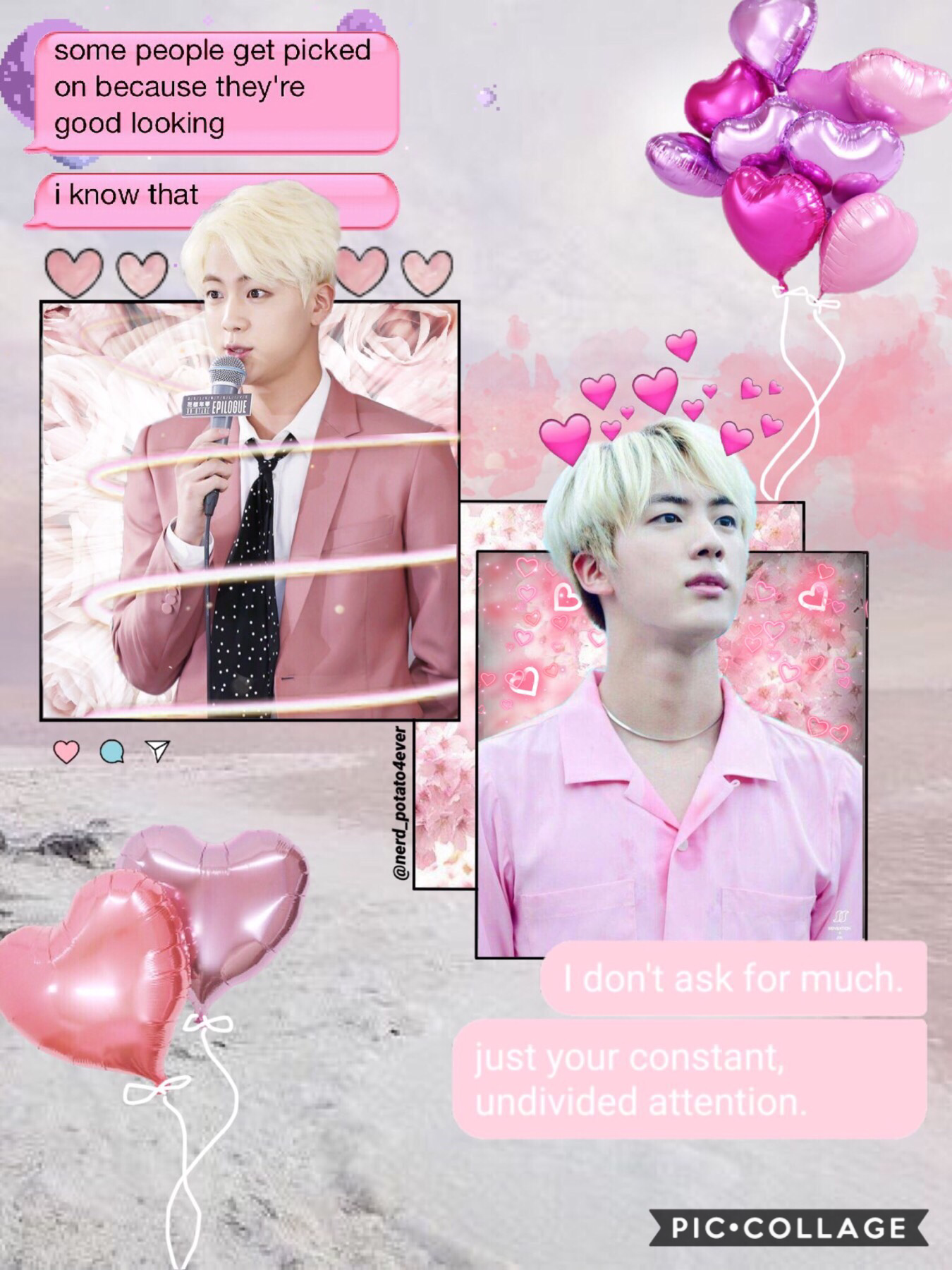 took a nice amount of time to make this 💖 JIN WITH BLOND HAIR IS A WHOLE CONCEPT 💕💖😍 qotd: favorite all time snack? aotd:Oreos (they’re my depression food ❤️)
