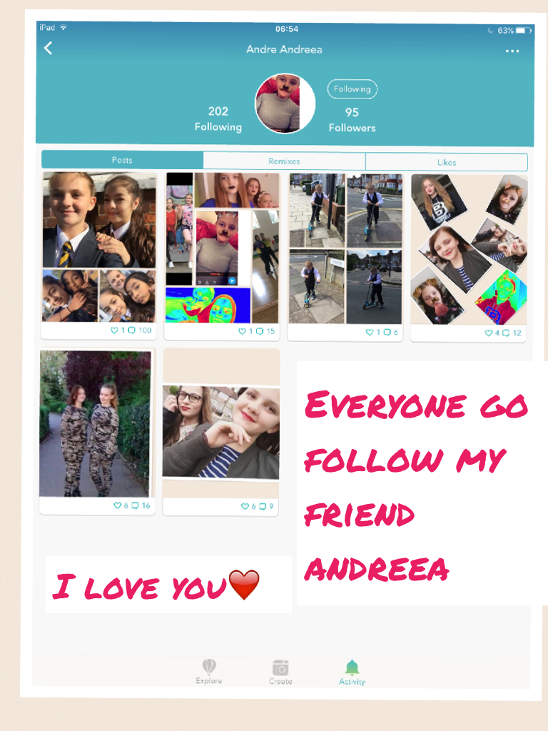 Everyone go follow my friend andreea