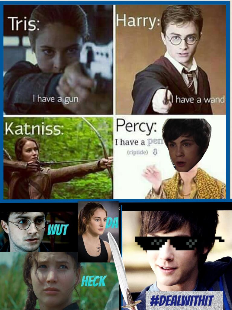 Percy Jackson, Harry Potter, Divergent and hunger games thing... LOL