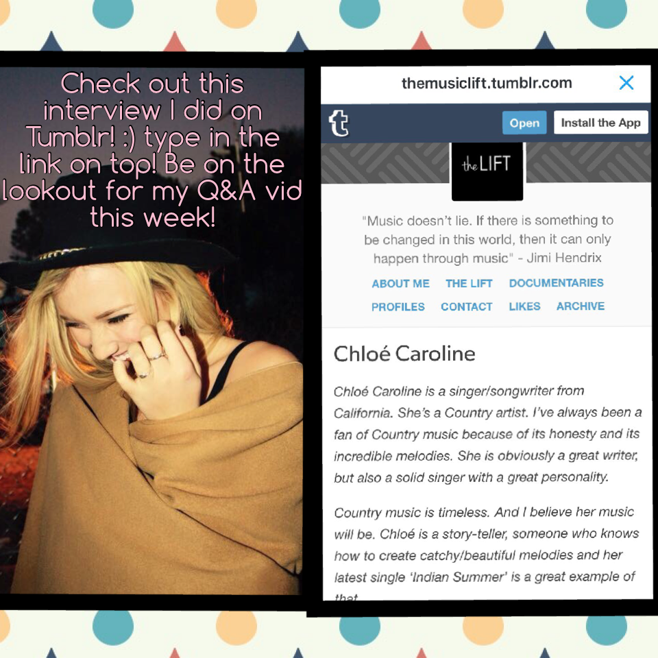 Check out this interview I did on Tumblr! :) type in the link on top! Be on the lookout for my Q&A vid this week! 
