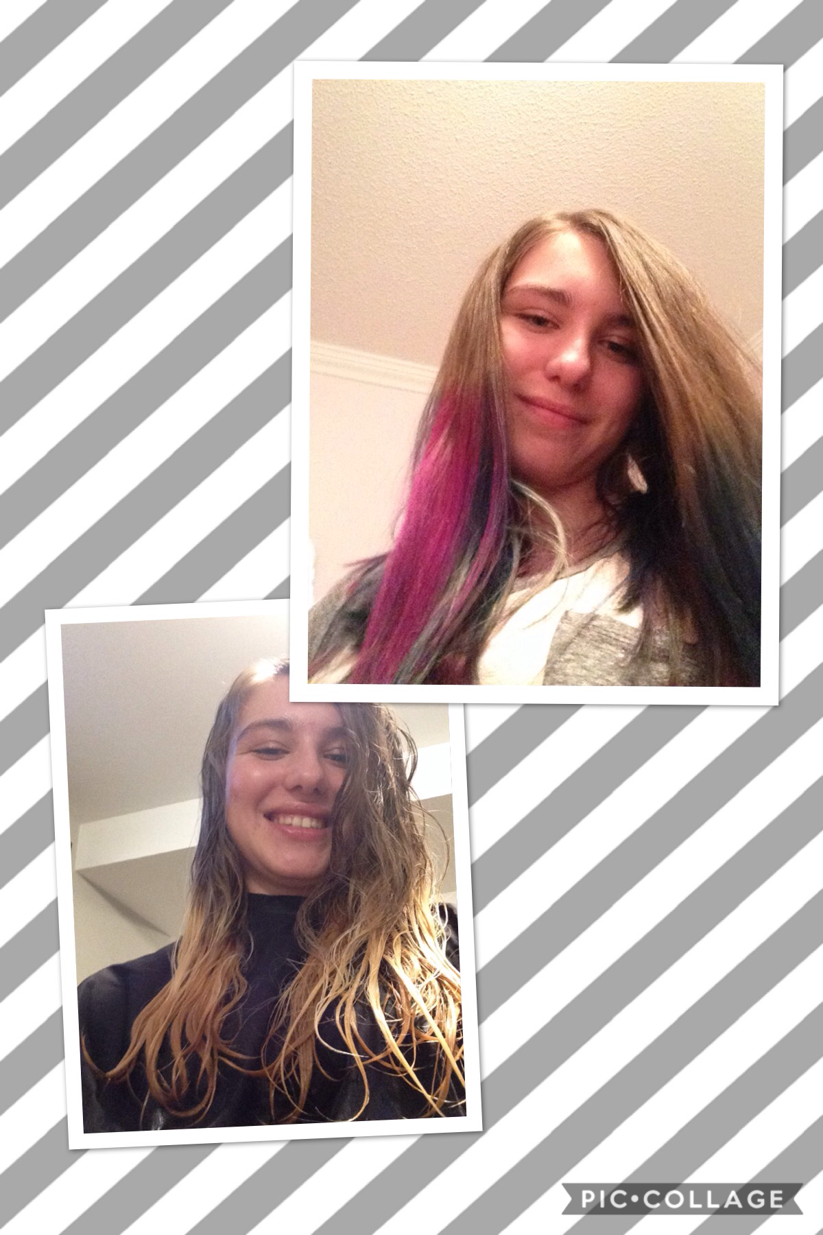 Hi guys  I just got my hair died the blonde is when I bleached it and then the second photo is when i got it coloured 