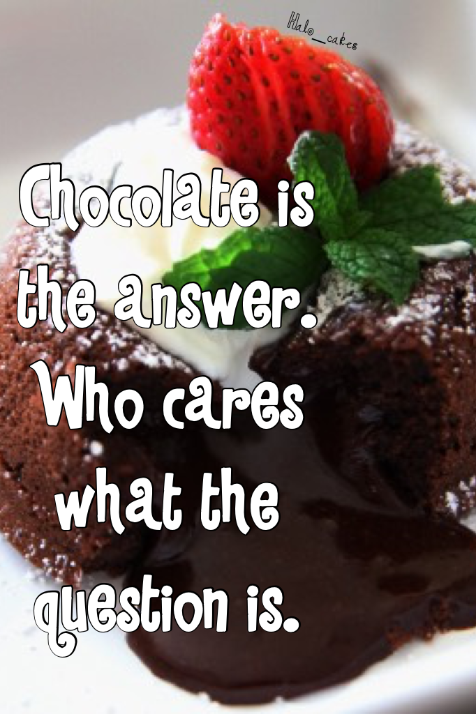 Chocolate is the answer. Who cares what the question is. 