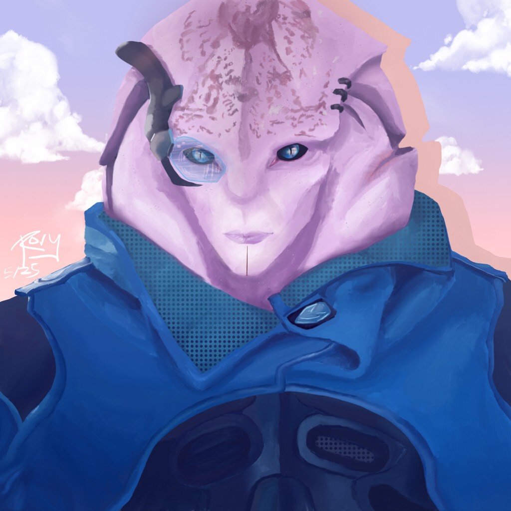 FINALLY🌸I've been playing mass effect andromeda a lot recently, so I decided to try and paint Jaal, because he's perfect and I'm currently trying to romance him. Not totally happy with it, but it's as good as it'll get for now