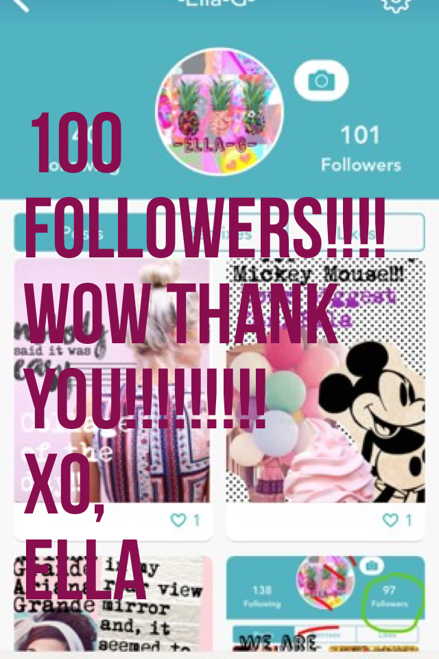 100 followers!!!! Wow THANK YOU!!!!!!!!! 
xo,
Ella