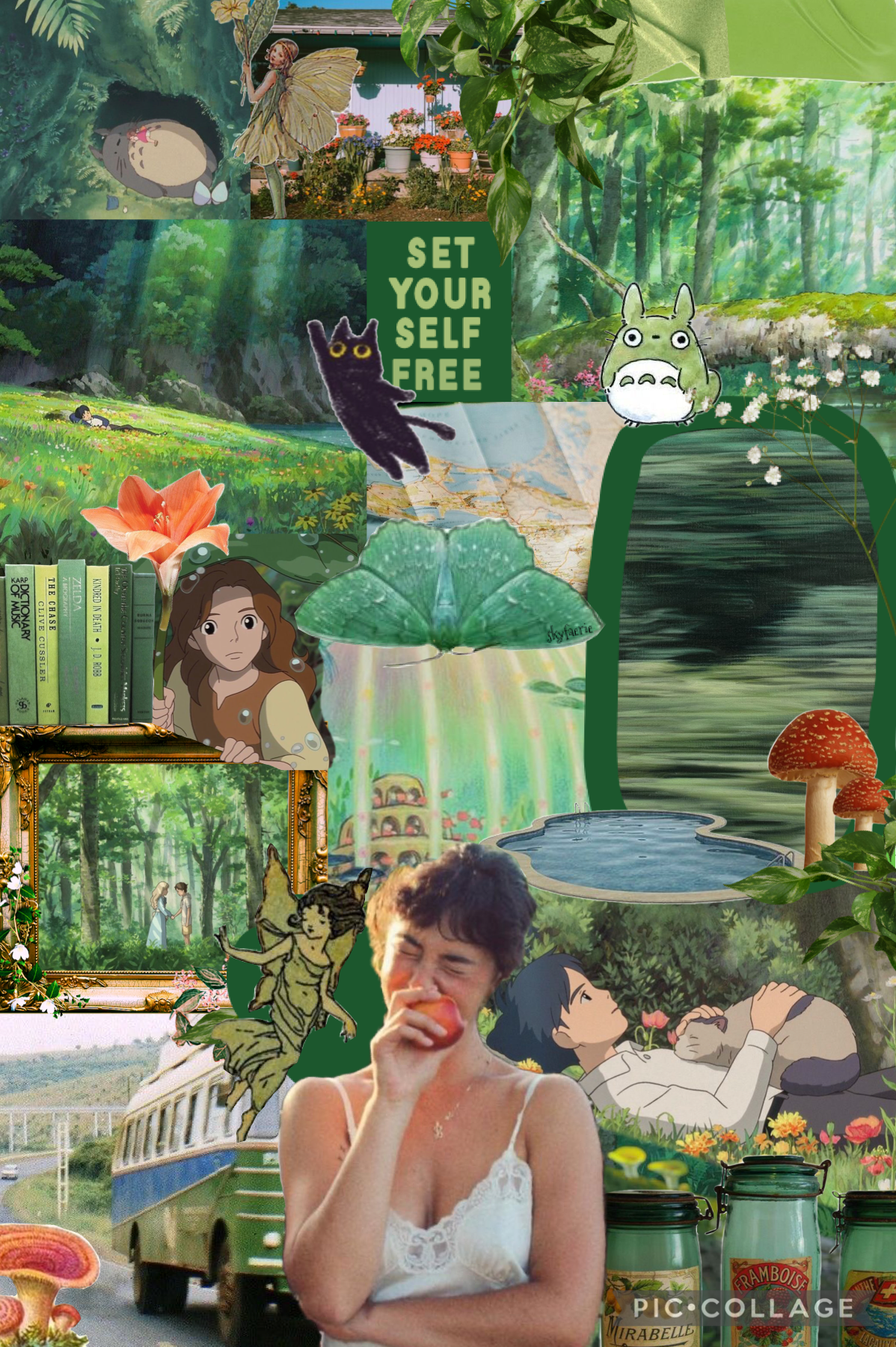 the studio ghibli movies in this collage: ponyo, my neighbour totoro, arrietty and when marnie was there 🦎🪐🧩🐉🧚🏼🚃
