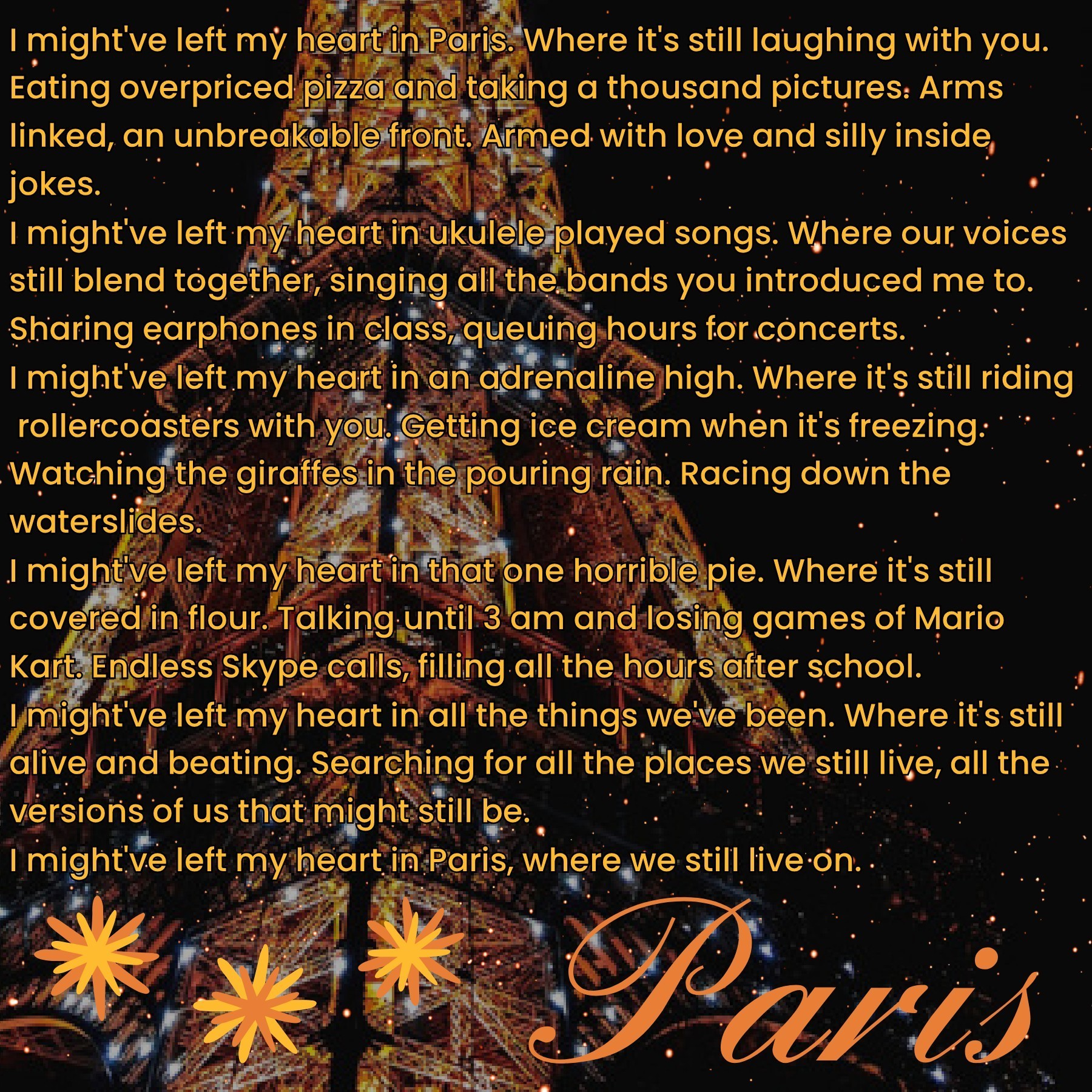 Paris part I. I could write a million poems about Paris and yet none of them would be about Paris, not really.