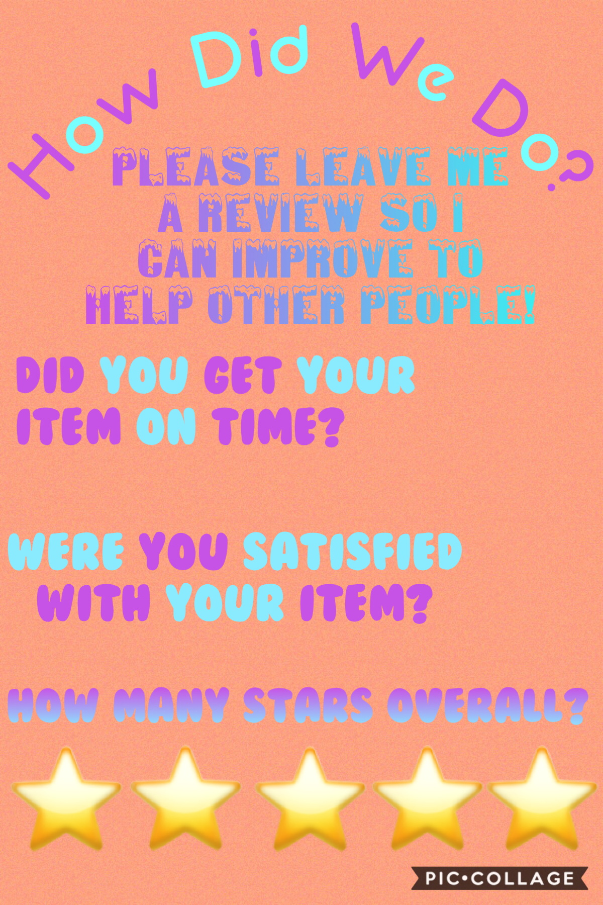 Please fill this form out after you receive your item! Thank you for your support!
