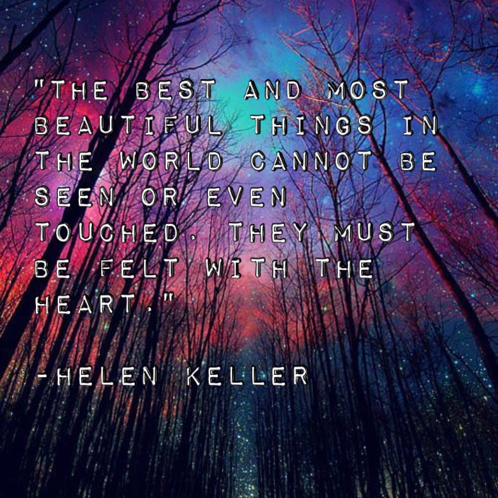 "The best and most beautiful things in the world cannot be seen or even touched. They must be felt with the heart."
                                   -Helen Keller