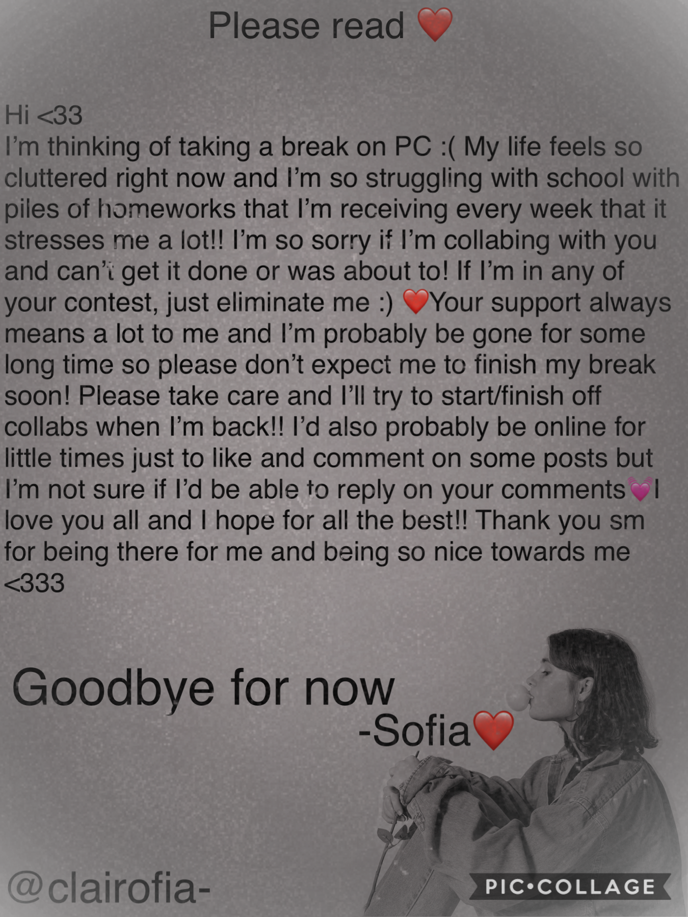 Take care and remember that you’re loved 🥰 goodbye for now❤️and I’m definitely not leaving permanently😊Thank you for everything! <3