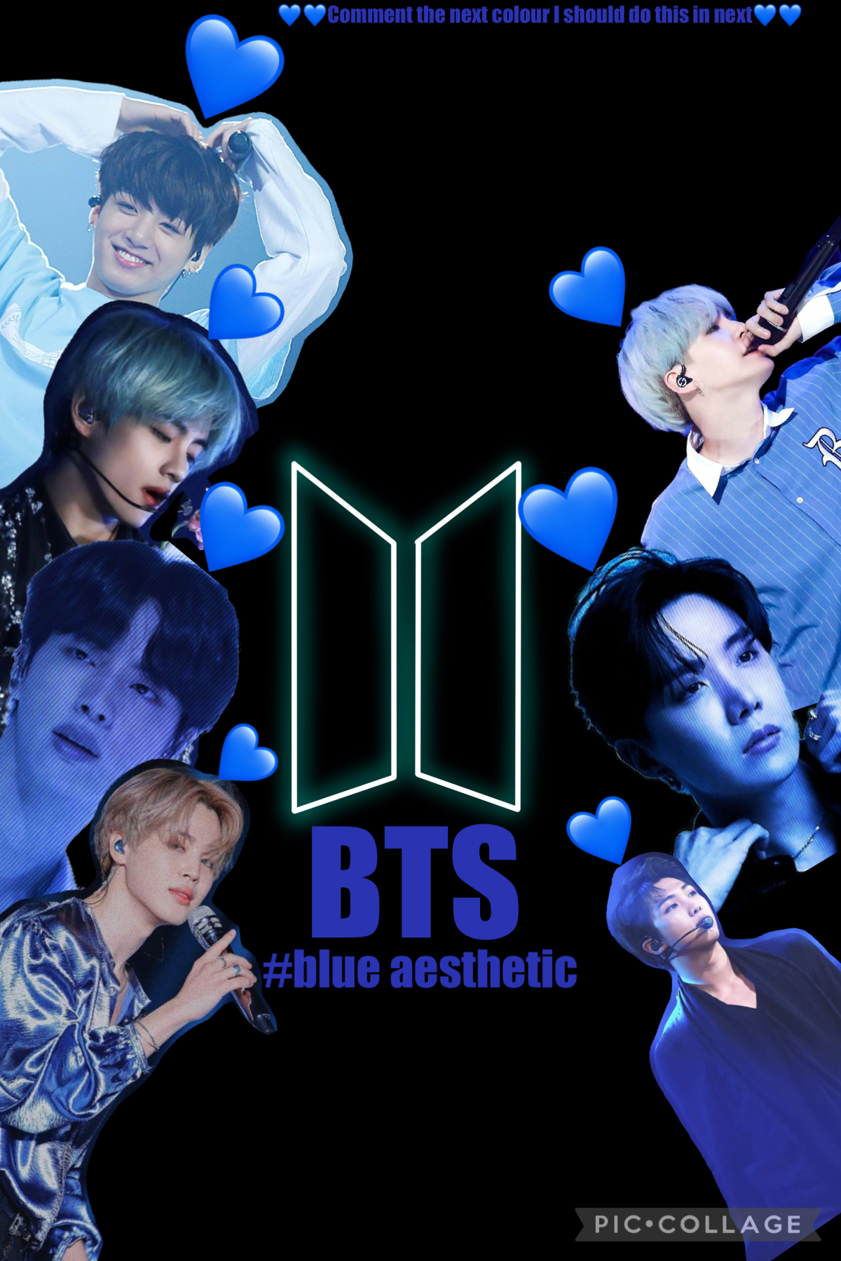 Tap
BTS~blue aesthetic 
Comment next colour I should use to make the next one like this