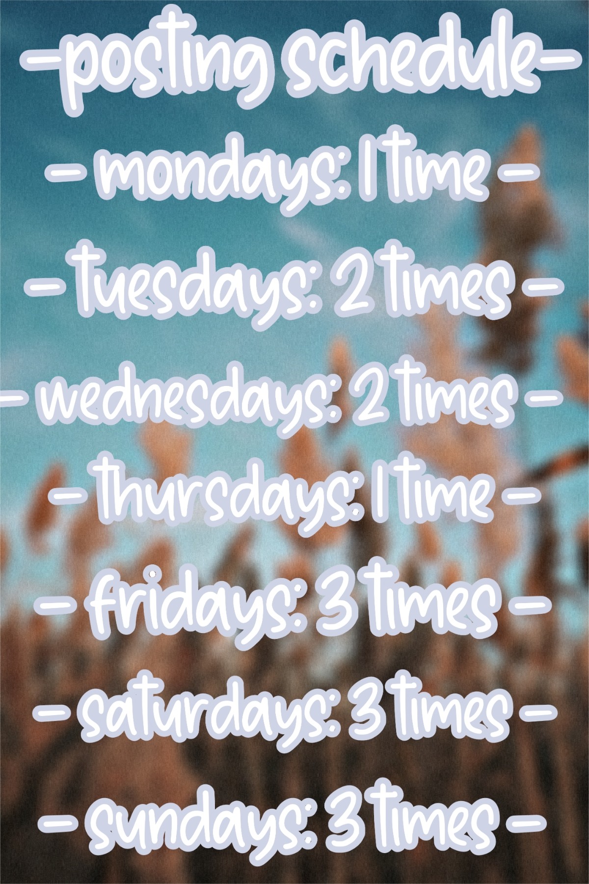 tap!
I'll be starting this schedule on Monday 28th of February ^^