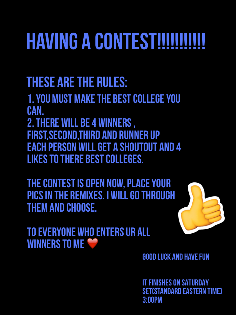 Having a contest!!!!!!!!!!!


To enter: Just place ur colleges in the remixes and read above for the rest of the info. Luv ya all.