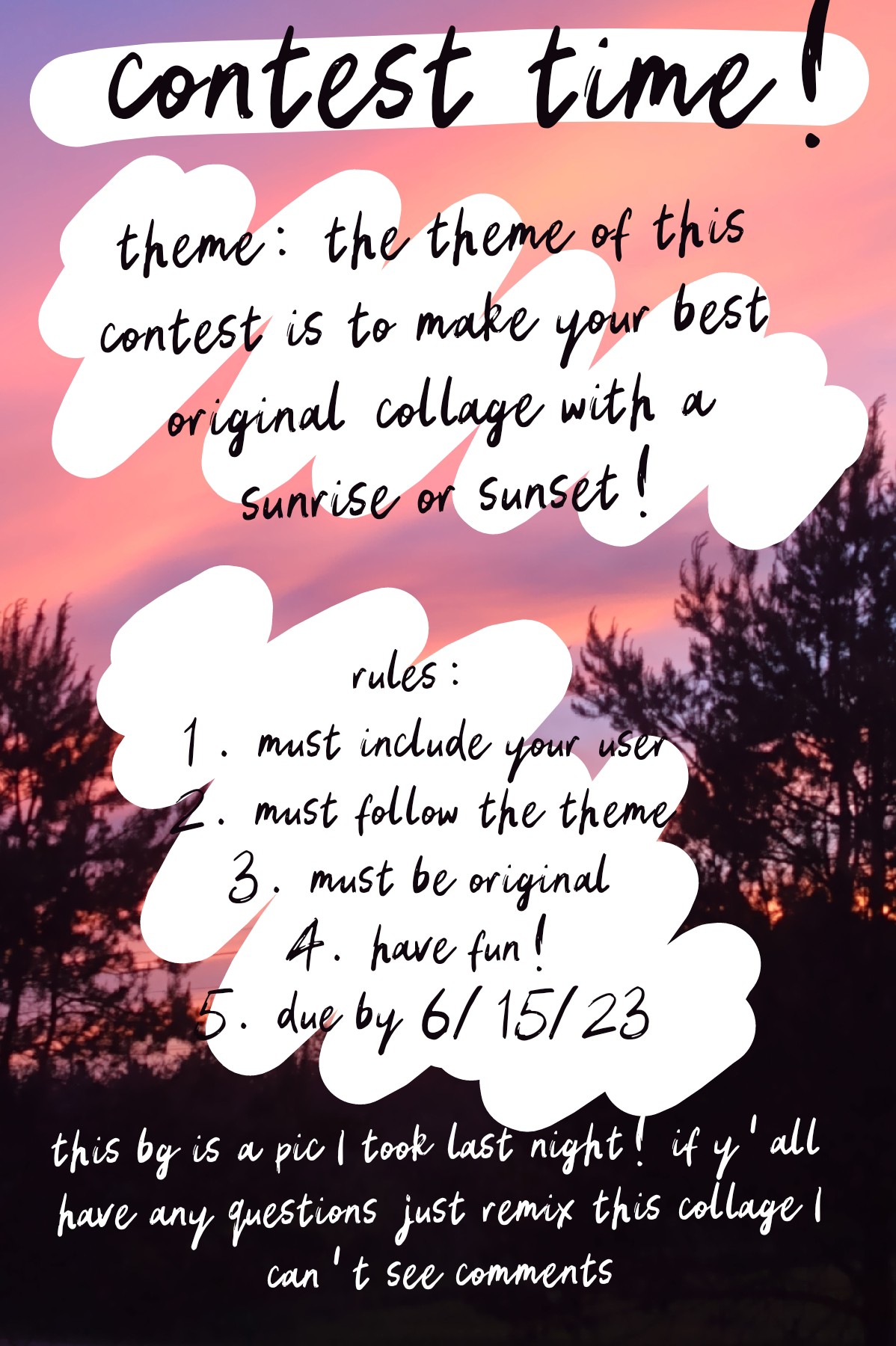 submit your collage by 6/15/2023! good luck y'all and have fun!!