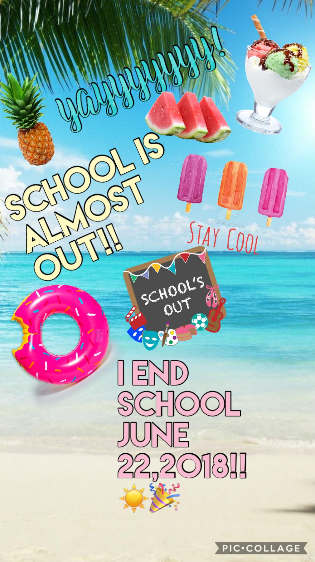 Tap!!🎉💗☀️😁🍍🍉

School is almost out!I finish school on June 22, 2018!!🎉🎉Finals for me ended yesterday!! YAYY!!GET READY FOR HUGE SPAM DURING SUMMER!😱💖🍉☀️