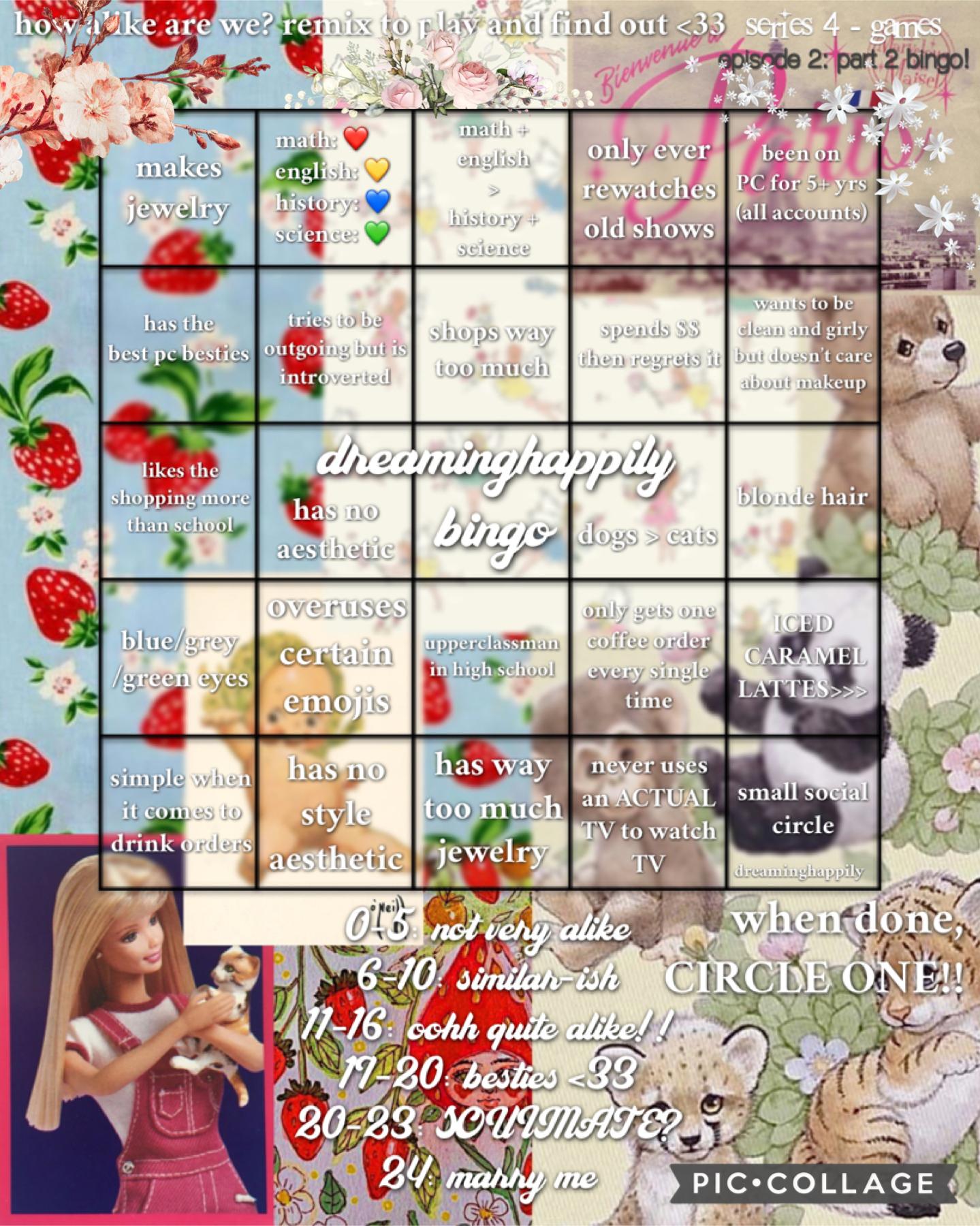 3.26.24•tap || s4e2: bingo p2!!🎀
this is very specific and doesn’t really apply anymore tbh… i made this months ago 🫠🫠 BUTTT finally another bingo!! remix and lemme see ur responses ly guys 