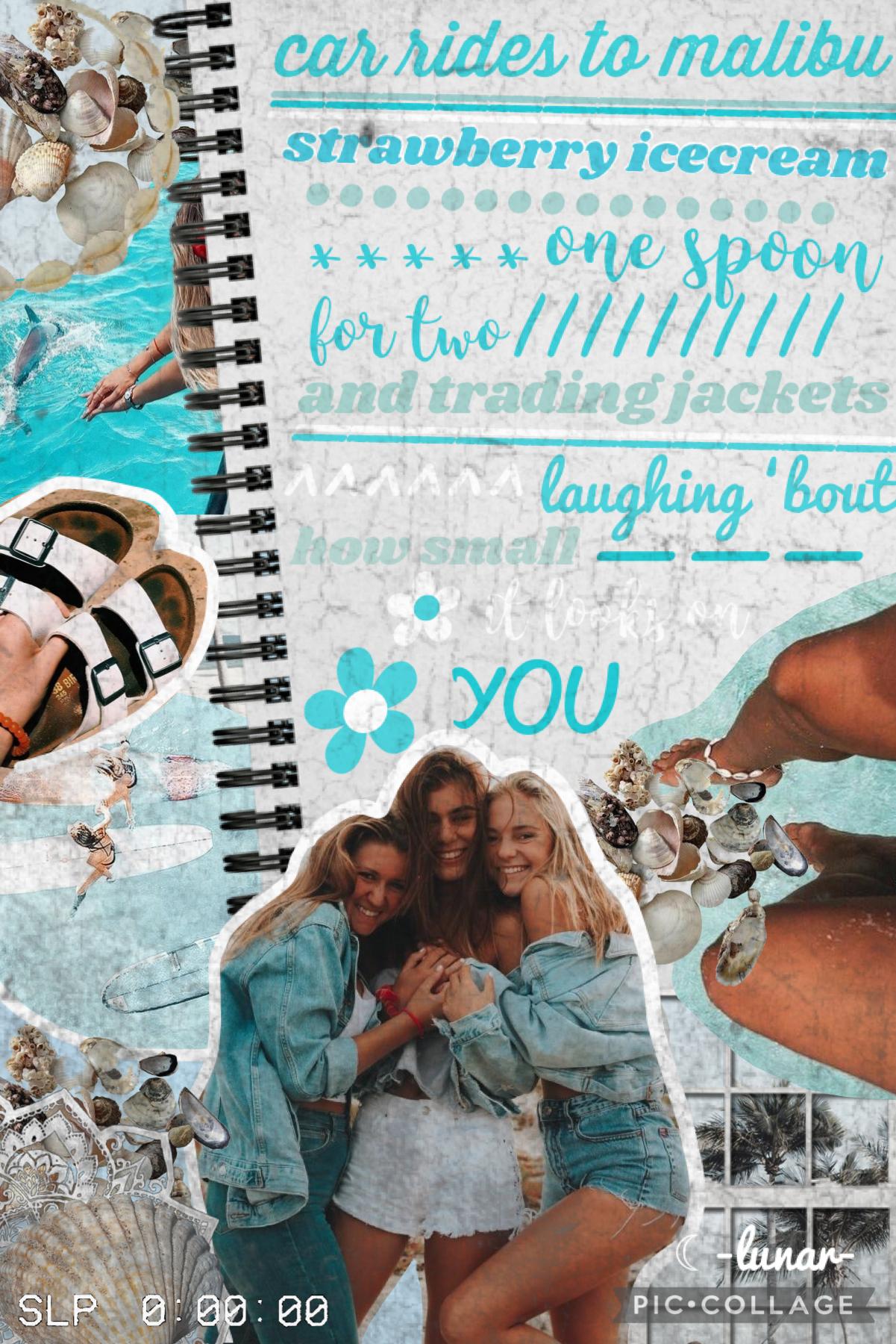 🐬t a p🐬
my second collage! I tried to do like a beach aesthetic ~ lol. how is everyone? I’m going camping with my bff today for three days so i might not be active- but I am sooo excited! 