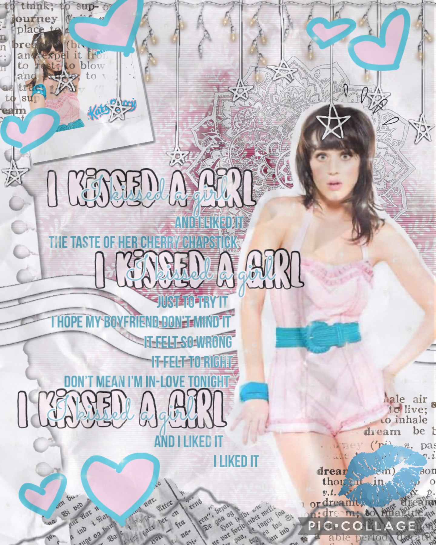 💖 TAP 💖
💖 Katy Perry collage! 💖
💖 lyrics from her song ‘I Kissed A Girl’ 💖
💖 my entry to @COLLAGE_SHOWDOWN 😃 💖
💖 QOTD- first celebrity crush? 💖
💖 AOTD- katy perry and a small one on Ariana Grande 🤣 💖