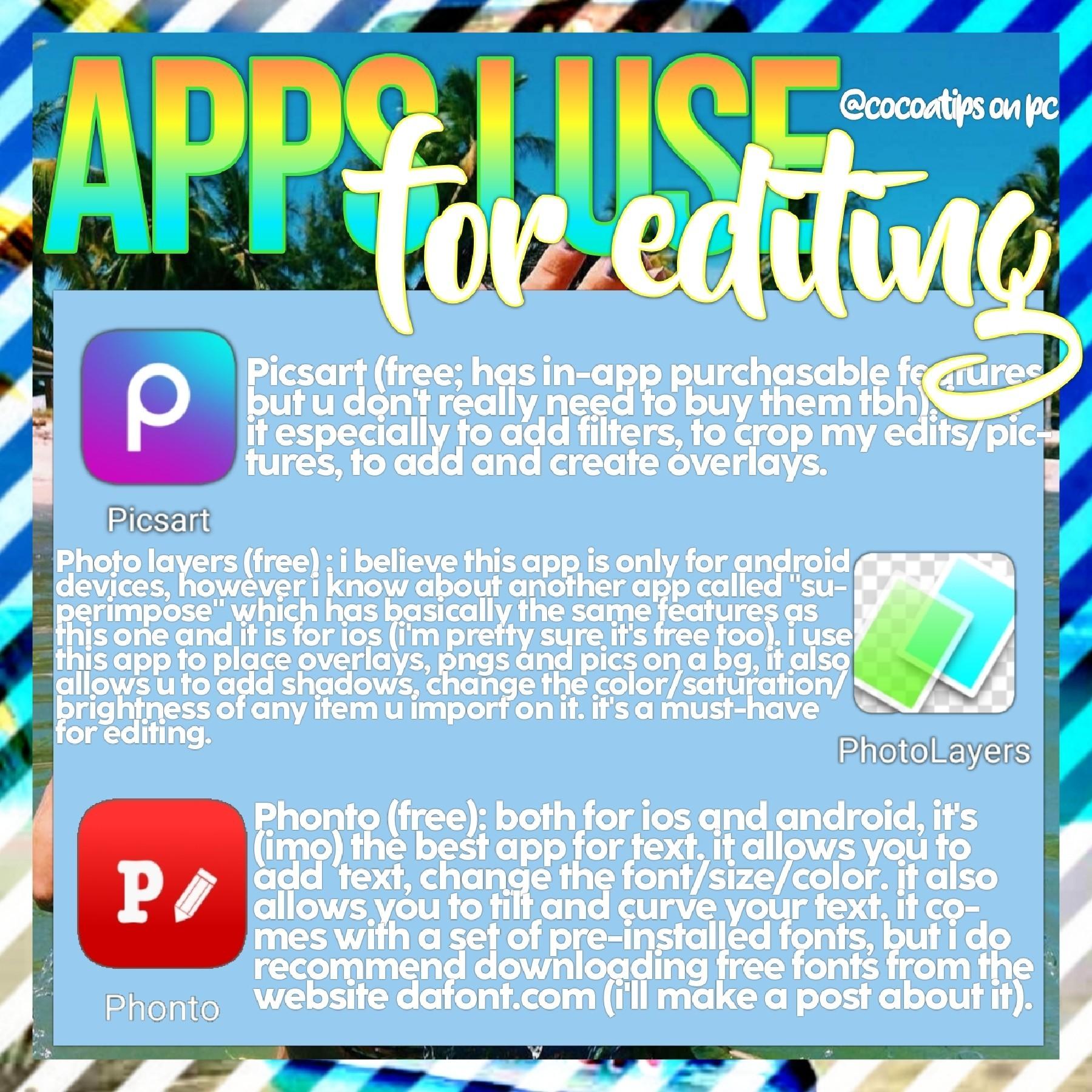 hiii!! here's a post about my most frequently used apps for editing💕 CHECK REMIXES FOR MORE😎 btw, tomorrow i'll probably post my very first tutorial yayyy!! stay tuned💋