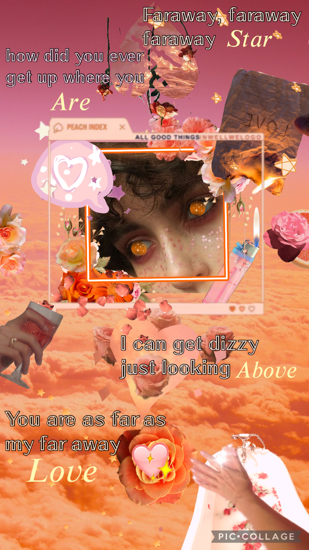 💖𝑇𝑎𝑝🧡

I made this for a competition! I’m proud of it but I feel for once there’s TOO MUCH going on. Lyrics in this from the song “Faraway Star“ By the Chordettes
