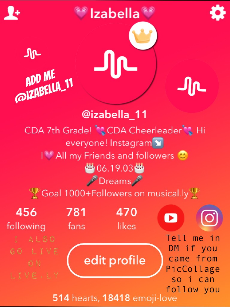 Add me @Izabella_11 Musical.ly